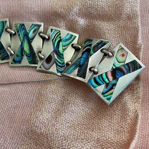 Sterling Silver and Abalone Bracelet Taxco Mexico - Picture 9 of 9